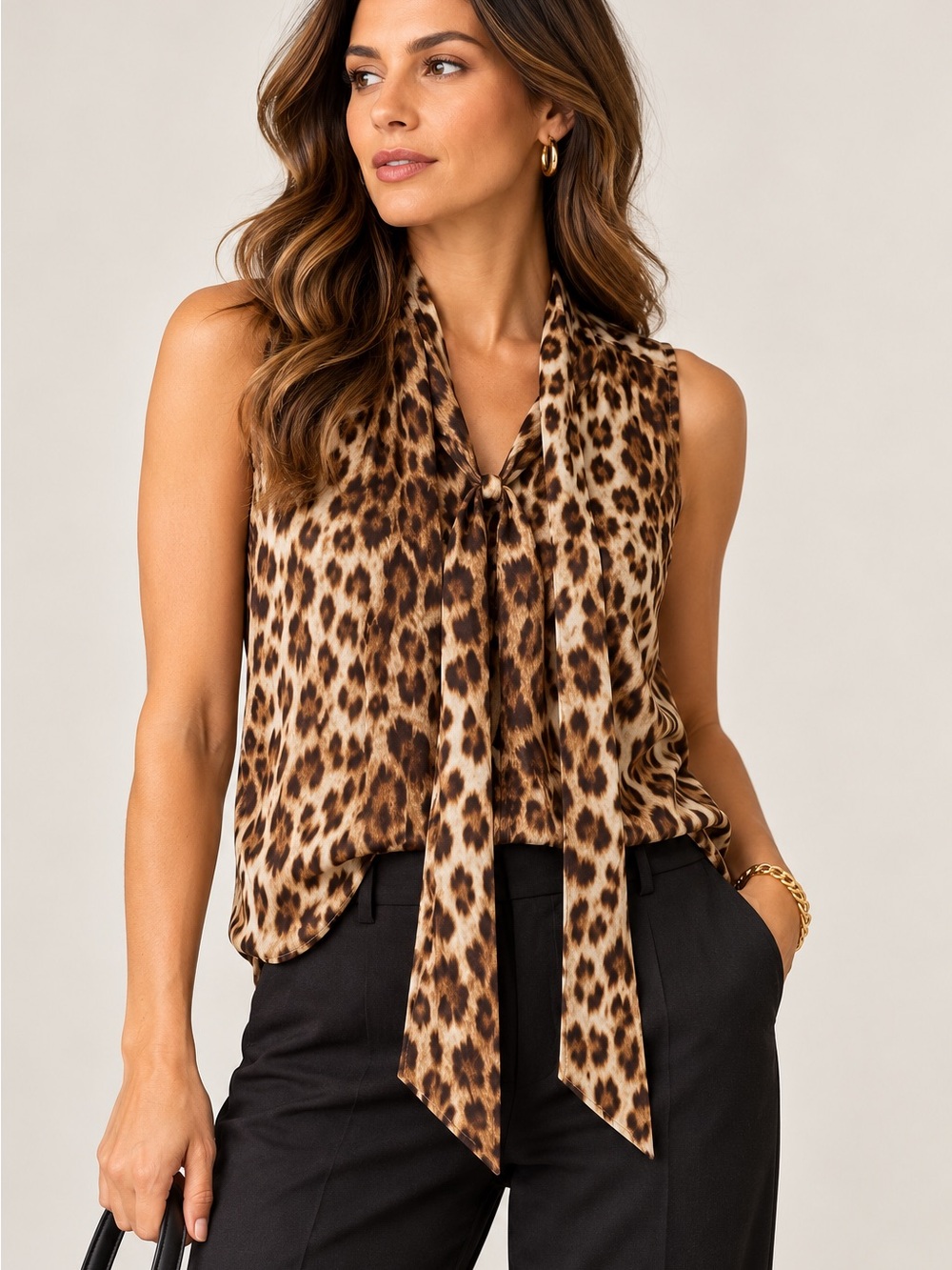 J.Crew 365 Leopard Print Sleeveless Tie Neck Blouse Top XS